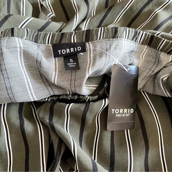 Torrid Olive Stripe Maxi Challis Off-Shoulder Crop Top Size 5X - Picture 8 of 12